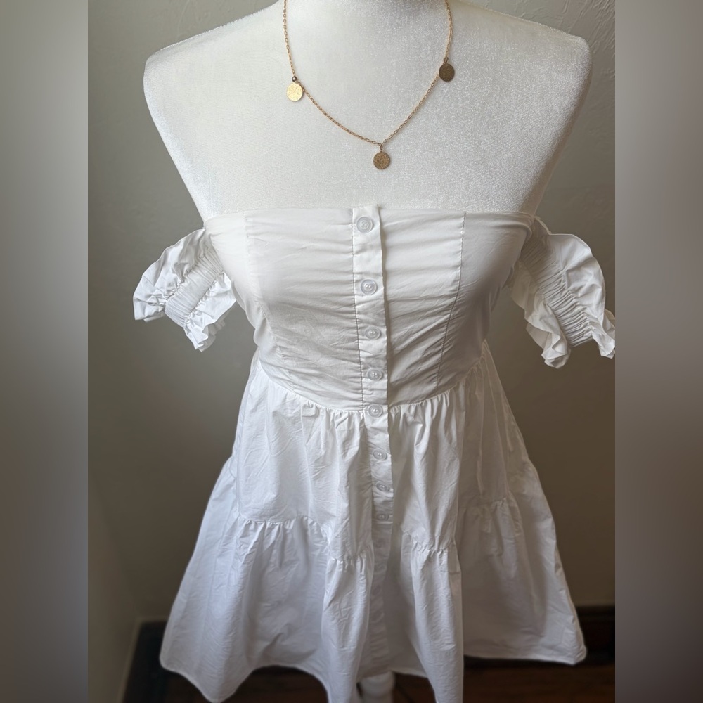 Nectar White Cotton Milkmaid Mini Dress Off Shoulder Cottagecore S - Picture 4 of 11